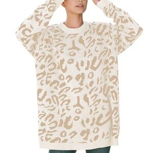 White and tan leopard print sweater dress